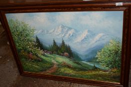 LARGE PICTURE OF A MOUNTAIN SCENE, APPROX 104CM