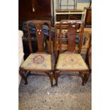 PAIR OF OAK DINING CHAIRS WITH NEEDLEPOINT UPHOLSTERY, HEIGHT APPROX 103CM