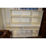 TWO MATCHING PAINTED SHOP TYPE STORAGE CABINETS, LONGEST APPROX 188CM