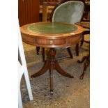 SMALL LEATHER TOPPED DRUM TABLE, DIAM APPROX 61CM
