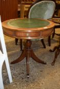 SMALL LEATHER TOPPED DRUM TABLE, DIAM APPROX 61CM