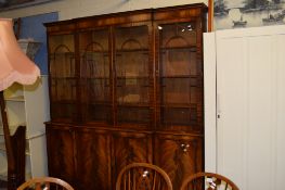 REPRODUCTION MAHOGANY BREAK FRONT LIBRARY BOOKCASE, LENGTH APPROX 204CM MAX