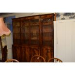 REPRODUCTION MAHOGANY BREAK FRONT LIBRARY BOOKCASE, LENGTH APPROX 204CM MAX