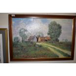 OLEOGRAPH DEPICTING A COUNTRYSIDE SCENE, WIDTH APPROX 83CM