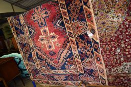 RUG DECORATED WITH GEOMETRIC PATTERNS, WIDTH APPROX 116CM