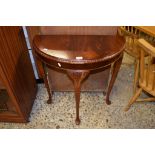 DEMI-LUNE MAHOGANY EFFECT CONSOLE TABLE, WIDTH APPROX 71CM