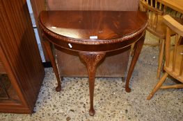 DEMI-LUNE MAHOGANY EFFECT CONSOLE TABLE, WIDTH APPROX 71CM