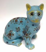 Interesting 19th century French Faience cat with glass eyes in Galle style, factory mark to interior