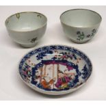 Two Lowestoft tea bowls together with an 18th century Chinese export porcelain saucer (cracked) (3)