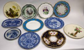 Group of 19th century pearlware and porcelain plates, some with painted designs of flowers and two