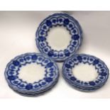 Group of late 19th century bowls and plates, all decorated with a flow blue design by Johnson Bros