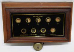 Servants indicator bell board for "Bedrooms" "Drawing Room" "Dining" "Study" and "Hall" in wooden