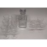 Baccarat cut glass decanter and stopper together with six wine glasses and four dessert glasses with