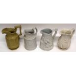 Group of 19th century moulded jugs including a Charles Meigh Gothic jug, further jug by Cork &