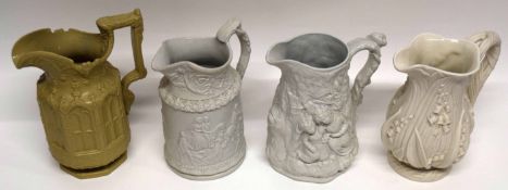 Group of 19th century moulded jugs including a Charles Meigh Gothic jug, further jug by Cork &