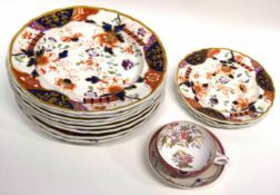 Group of early 19th century Davenport plates and side plates, all decorated with an Imari design,