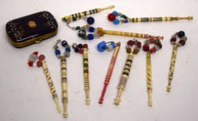 Collection of various vintage bone/ivory bobbins