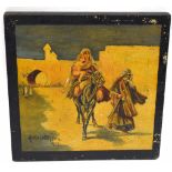 Large wooden panel with a painting of "The Flight from Egypt" by Harry Potter, 1927