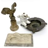 Unusual plated Hukin & Heath ashtray with porcelain frog mount with glass eyes, together with (3)