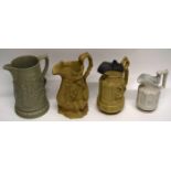 Group of moulded jugs including a Charles Meigh possel type jug and a Ridgway jug of Middle