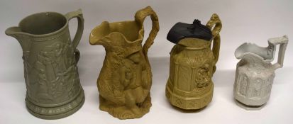 Group of moulded jugs including a Charles Meigh possel type jug and a Ridgway jug of Middle