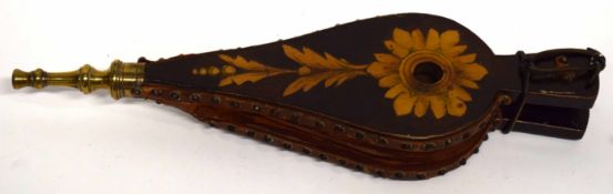 Pair of early 19th century bellows with marquetry design of sunflowers with brass nozzle