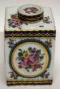 Worcester style tea caddy, probably by Samson, with the four sides painted with landscape panels and