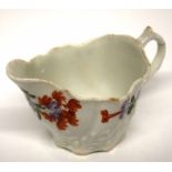Lowestoft porcelain Chelsea ewer type sauce boat, decorated by the tulip painter