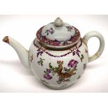 Lowestoft porcelain tea pot decorated in Curtis style with a cornucopia design and floral sprays,