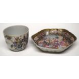 Chinese porcelain cup, polychrome decoration of Chinese figures together with an 18th century