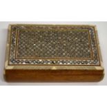 Wooden jewellery box, the cover with a mother of pearl geometric design