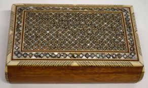 Wooden jewellery box, the cover with a mother of pearl geometric design