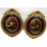 Pair of paintings in gilt oval frames, signed Karol (2)