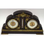 Early 20th century oak cased clock and barometer with thermometer to centre and gilt surround