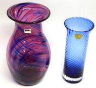 Art glass Boda vase together with a further blue ground Dartington vase (2)