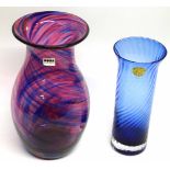 Art glass Boda vase together with a further blue ground Dartington vase (2)