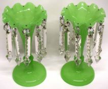 Pair of green ground table lustres, 27cm high (2)