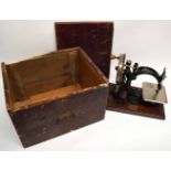 Victorian sewing machine in original wooden box with carrying handle