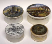 Group of four 19th century pot lids including one of Pegwell Bay, a sailing scene, one of anchovy