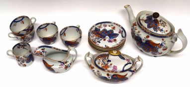 Early 19th century Spode stone china part tea set in a tobacco leaf design including tea pot,