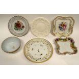 Group of china wares including a late 18th century Worcester shaped bowl, a 19th century Parian ware