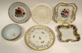 Group of china wares including a late 18th century Worcester shaped bowl, a 19th century Parian ware