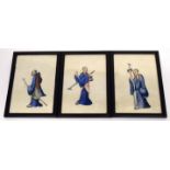 Group of three Chinese watercolours of gentlemen, framed in black wooden frames (3)