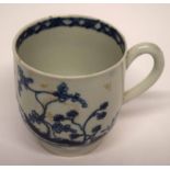 18th century English porcelain coffee cup, probably Liverpool, with a blue and white design, 6cm