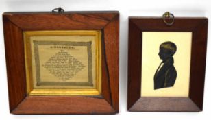 Silhouette of a small boy in wooden frame, together with in a printed "blessing" verse (2)