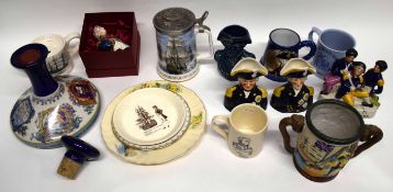 Group of Nelson commemorative items including a tankard by Royal Worcester, two reproduction