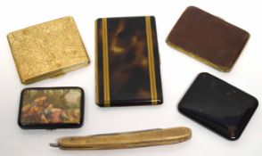 Collection of purses, tortoiseshell cigarette case, brass cigarette case and others