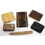 Collection of purses, tortoiseshell cigarette case, brass cigarette case and others