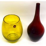Green tinted Orrefors vase together with a further Swedish red ground art glass vase (2)
