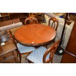 MAHOGANY EFFECT REPRODUCTION EXTENDING DINING TABLE, TOGETHER WITH FOUR MATCHING UPHOLSTERED